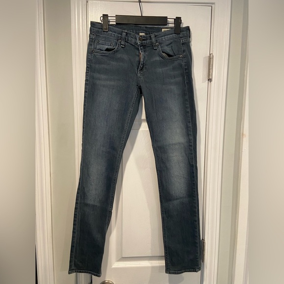 Rag & Bone Size 25 Blue Gray Cotton Stretch Low Rise Straight Leg Denim Jeans - Picture 1 of 11
